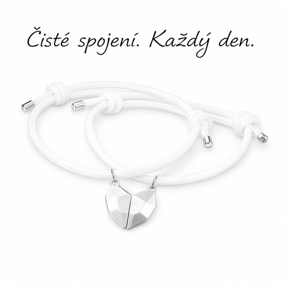 Párové náramky v čistě bílé – geometrické magnetické srdce jako symbol lásky - Knito Symetra